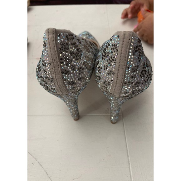 Sz 8 Antonio Melani Silver Mallana Grey Sequined/Rhinestoned Leather Heels Pumps - Picture 4 of 8